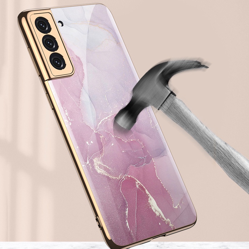 Ốp điện thoại mặt kính cường lực in họa tiết vân đá cho Samsung Galaxy S21 Ultra S21 Plus S21