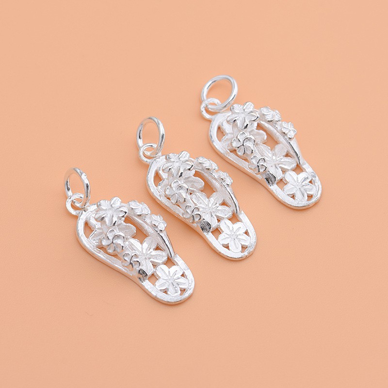 Charm móc treo chiếc dép có hoa văn - Charm Bạc 925 - Mã CB360-1