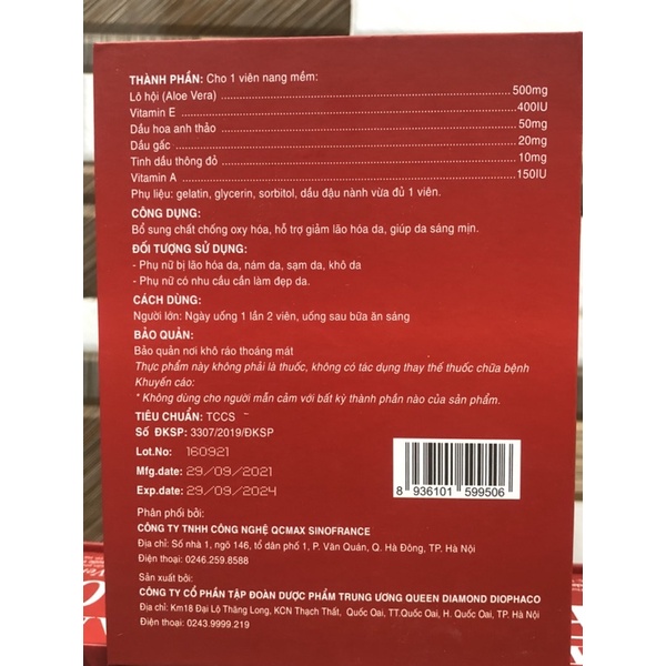 Viên uống trắng da mờ nám VITAMIN E400 With Aloe Vera Tinh dầu thông đỏ , tinh dầu hoa anh thảo Vitamin E đỏ-Hộp 30v