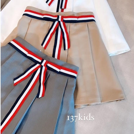 Chân váy xếp ly chữ A bé gái thiết kế 137Kids phối kẻ cạp lưng chun co giãn