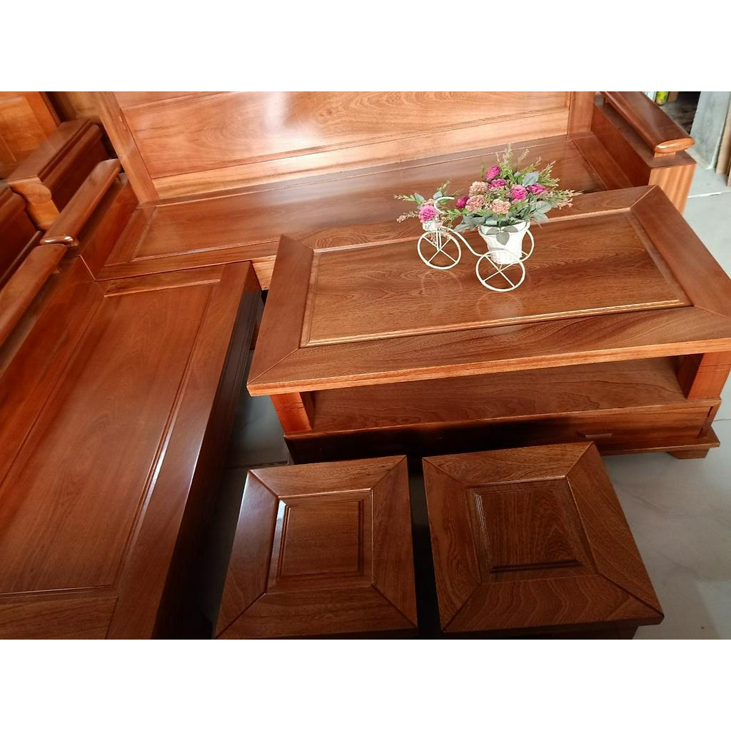 Bàn ghế phòng khách gỗ xoan đào mẫu góc tay trứng tựa liền nguyên tấm GTXL-01