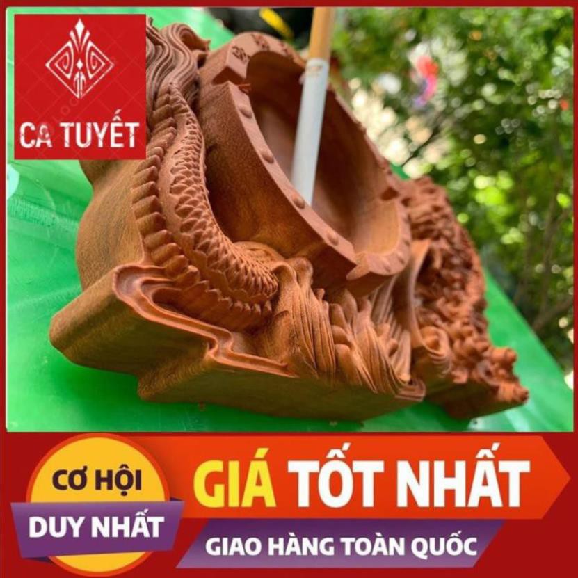 Gạt Tàn Thuốc Dài Hình Vuông Bằng Gỗ Hương Trạm Khắc Tinh Xảo