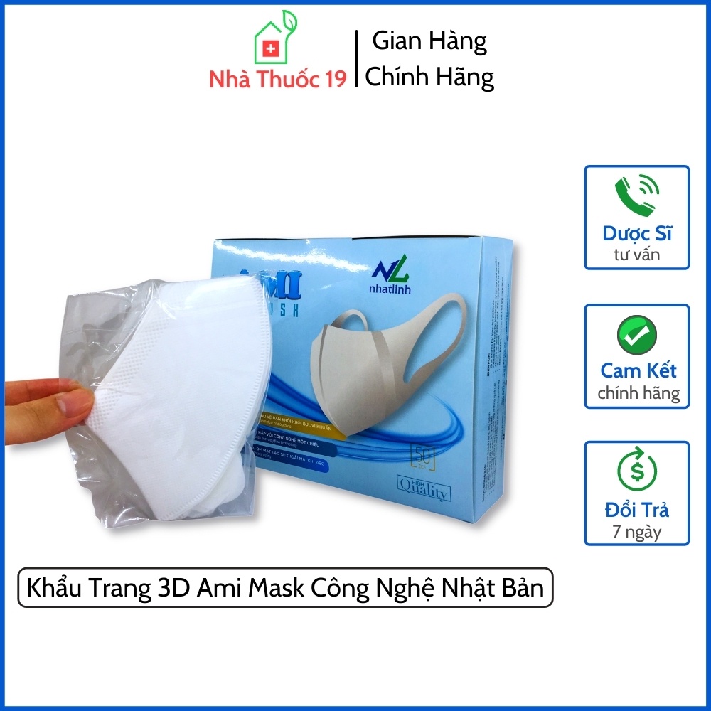 Khẩu Trang 3D AMI Công Nghệ Nhật Bản - Hộp 50 Chiếc Chính Hãng