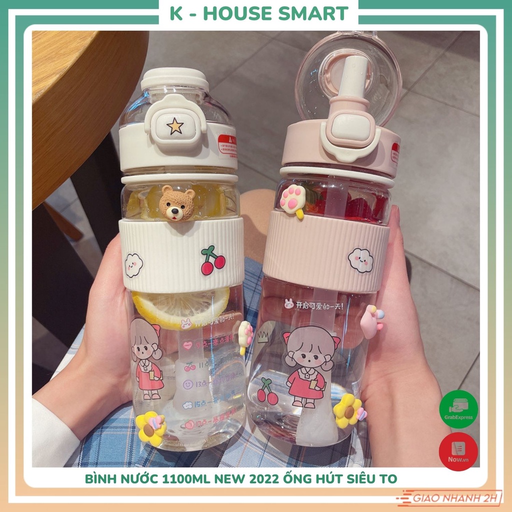 Bình nước đi học dễ thương 720ml cao cấp cute có ống hút lớn kiểu dáng Hàn Quốc đi học tặng sticker mẫu mới