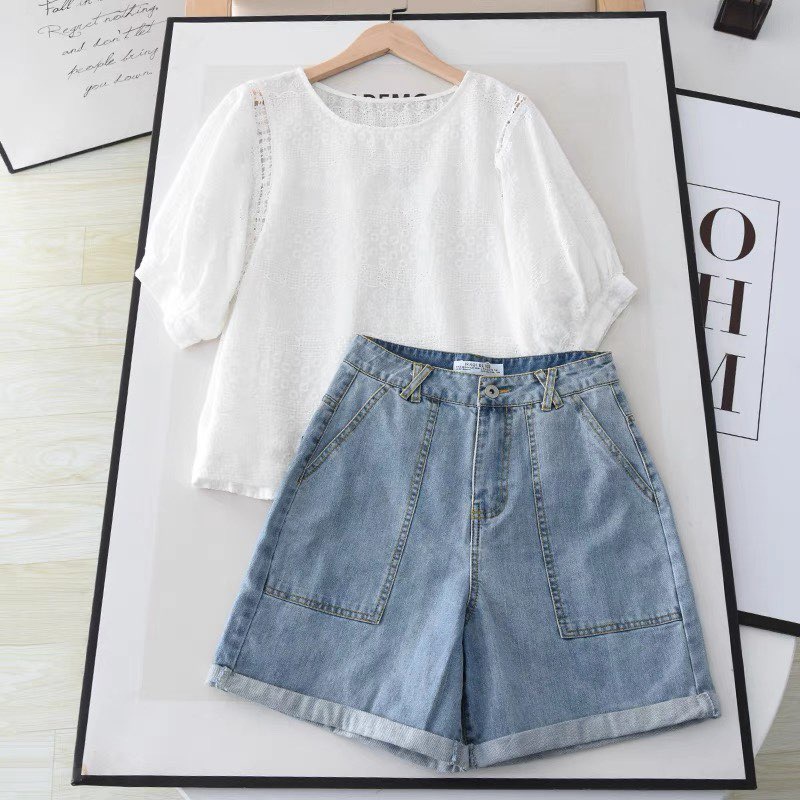 Quần Short Jeans Đai Chéo Túi Vuông, Quần Ngố Jean Lửng Nữ Form Rộng Trơn Basic, Labibi