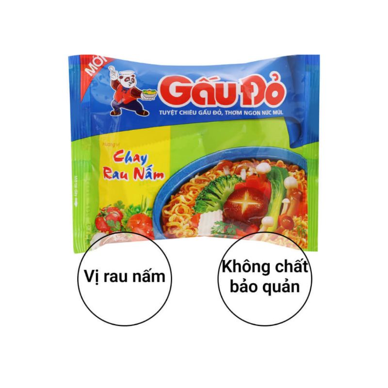 Lô 5 gói mì Chay Rau Nấm Gấu Đỏ gói 62 g