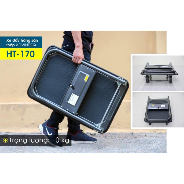 [LOẠI XỊN] Xe đẩy hàng gấp xếp gọn Advindeq HT-170 Tải 170kg, bánh cao su có khóa, sàn thép phủ nhám - KÈM KHAY ĐỰNG ĐỒ