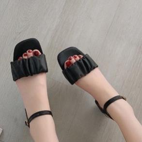 Giày sandal nữ cao gót xếp ly đế vuông 5 phân cực xinh, Giày quai nhún tiểu thư tôn dáng bản cao cấp 🌁