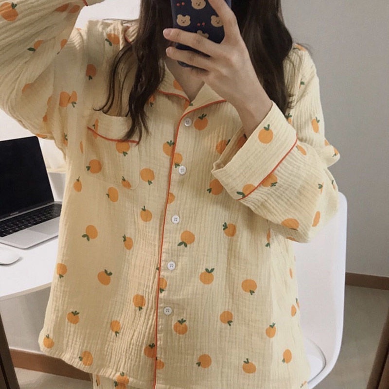 [CÓ SẴN] Đồ ngủ pijama dài tay quả cam bộ ngủ thu đông Hàn Quốc ullzang dễ thương