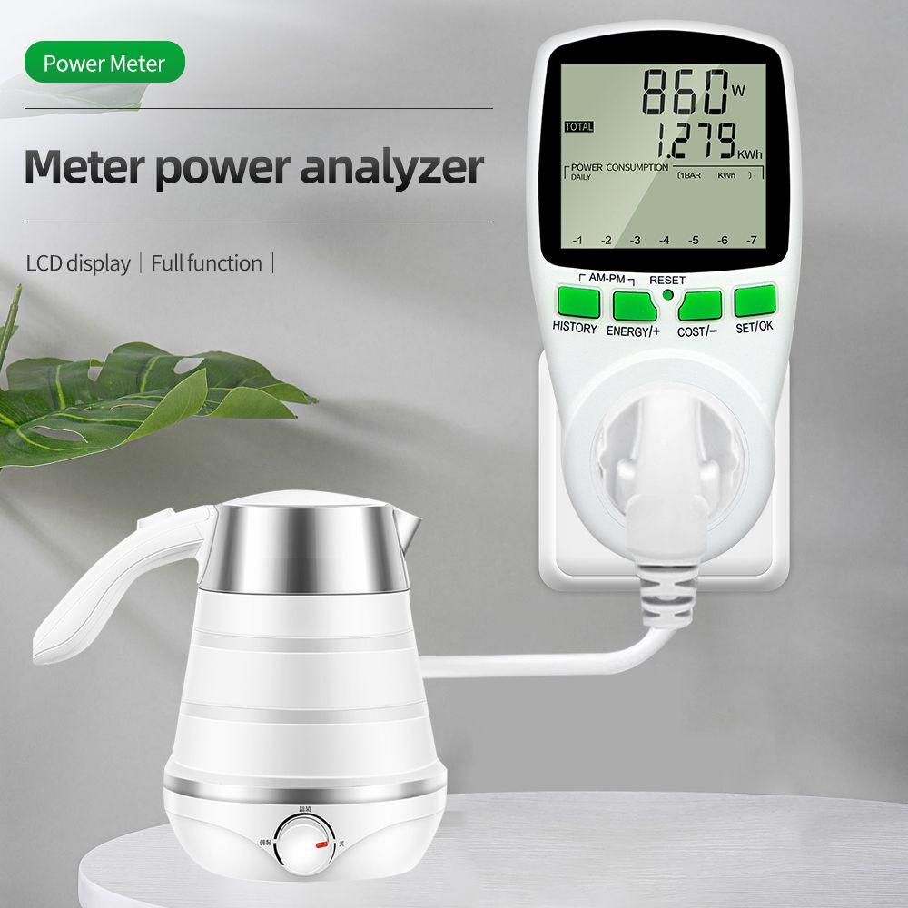 BTLIMER EU Energy Monitor Voltmeter Power Consumption Electricity Meter Socket Plug Watt Monitor Digital Current Meter Measuring Electricity Cost Analyzer Wattmeter Energy Power Meter