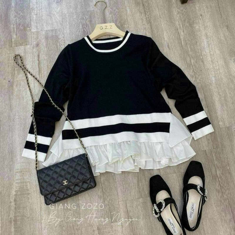 🌈ÁO KIỂU PHỐI ĐEN TRẮNG BÈO🍀
