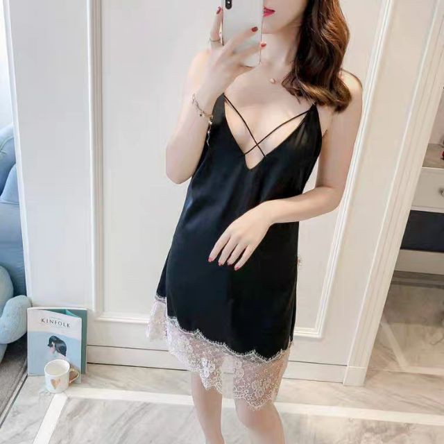 Bộ Ngủ NữGIẢM GIÁ TỐI ĐA 100KVáy ngủ sexy lụa hai dây phối chân ren 5143