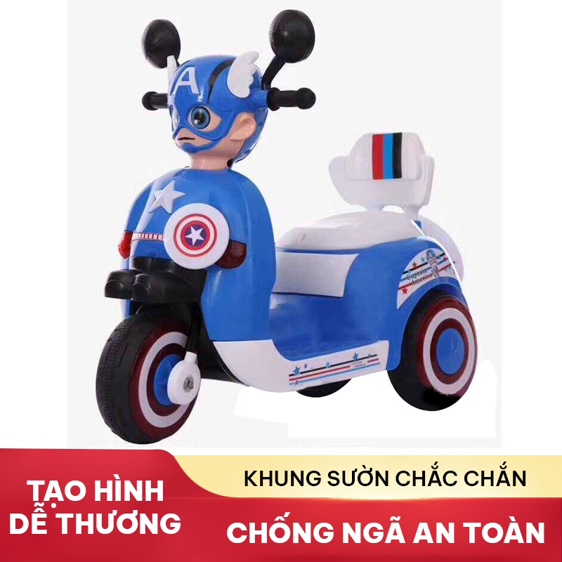 Xe mô tô điện trẻ em cấu tạo khung sườn vững chắc chịu được tải trọng lớn thiết kế hoạt hình dễ thưng ghế ngồi thoải mái