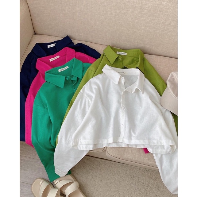 Sơ mi linen croptop basic (Hàng sẵn/ảnh thật)