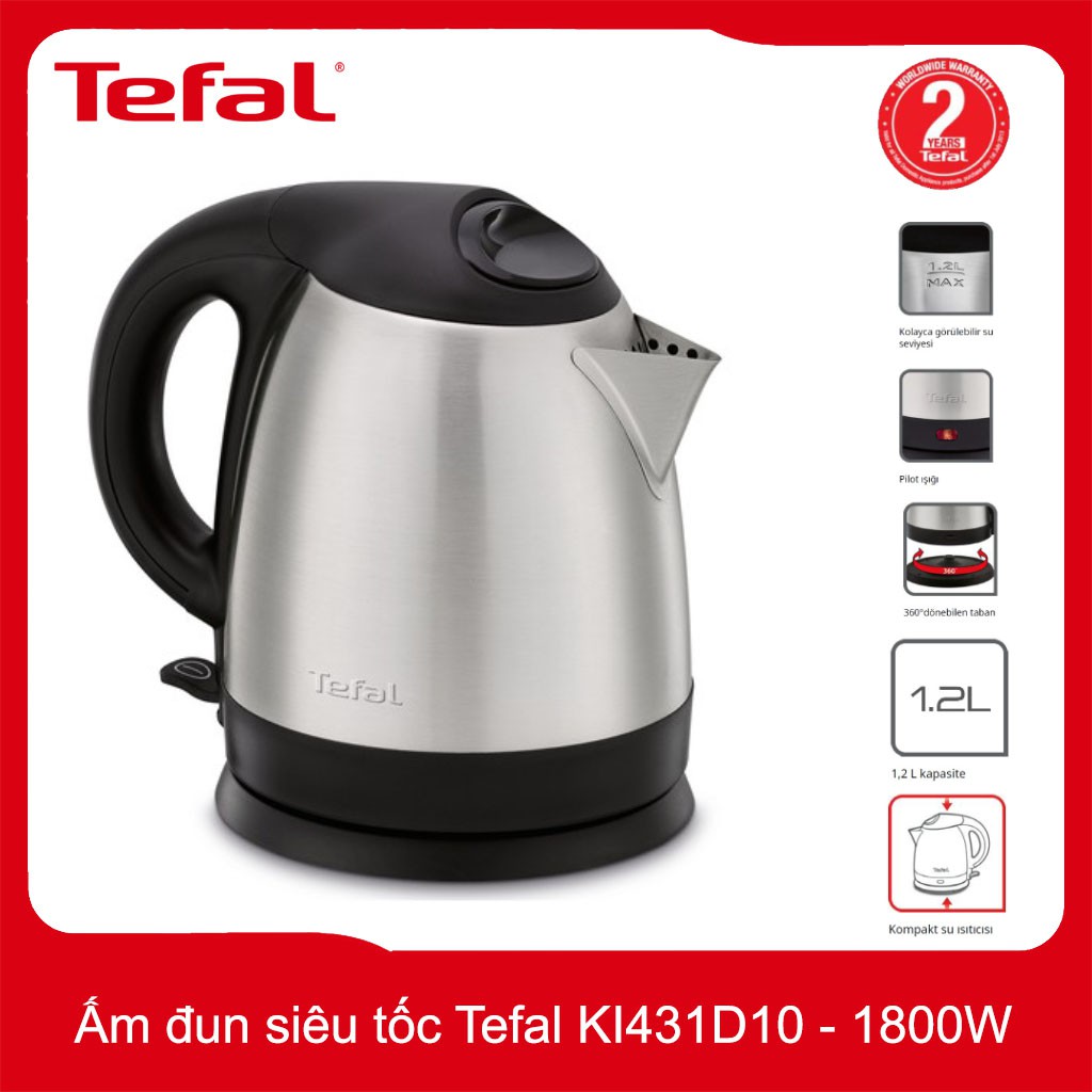 Ấm đun siêu tốc Tefal KI431D10 dung tích 1.2 lít công suất 1800W Hàng chính hãng, bảo hành 24 tháng