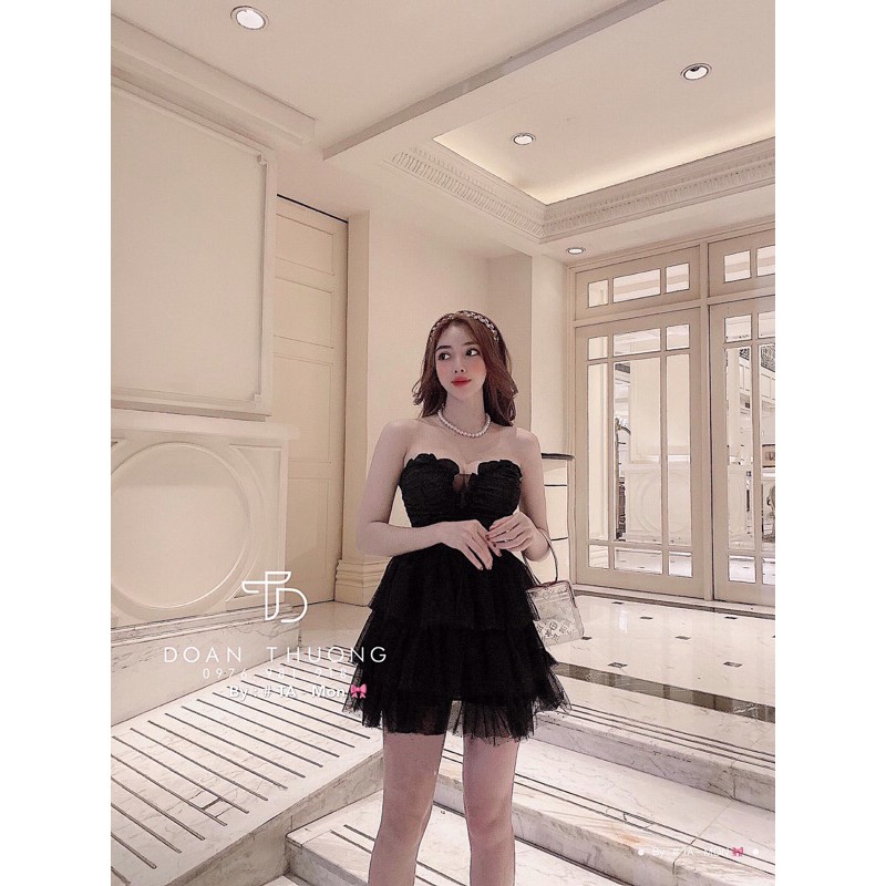 Váy cup ngực xoè tầng ngắn màu trắng , đen , nâu