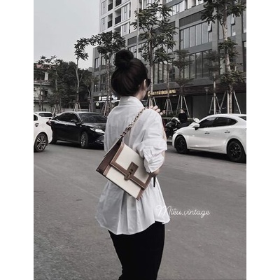 áo sơ mi nữ tay ngắn dáng lỡ nhấn eo bo tay kiểu tiểu thư