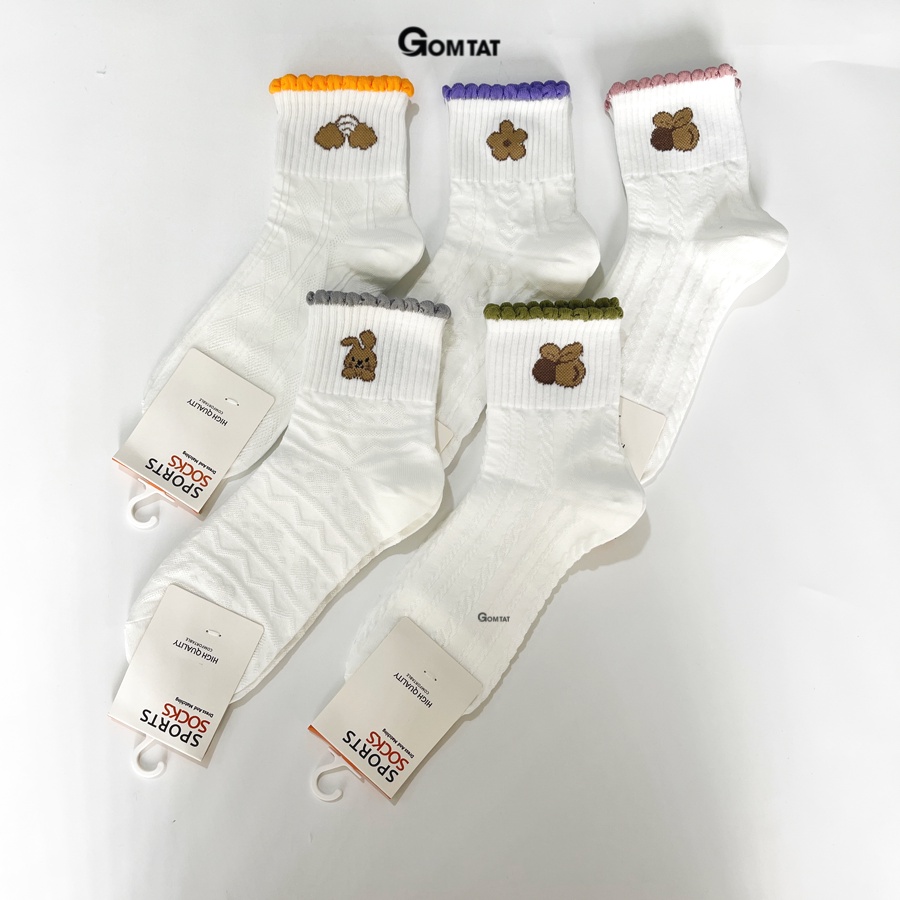 Set 5 đôi tất vớ nữ cổ trung tai bèo GOMTAT họa tiết hình thú, chất liệu cotton cao cấp - LISU15-LUNG-TAIBEO-THU