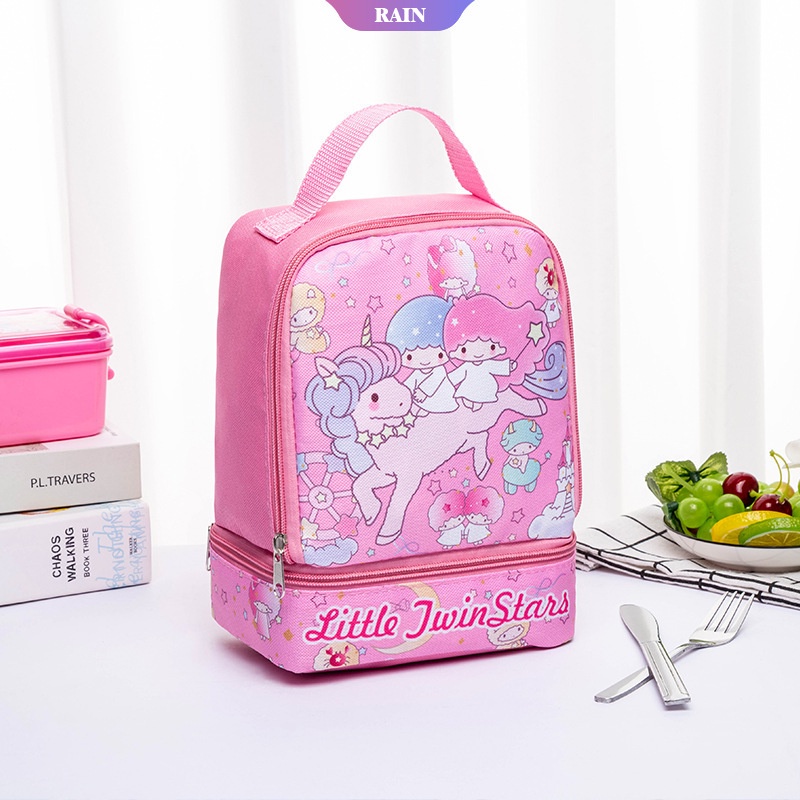 Túi Đựng Hộp Cơm Trưa Hai Lớp Di Động 25Cm In Họa Tiết Hoạt Hình My Melody Hello Kitty Pikachu Hai Sao Có Khóa Kéo