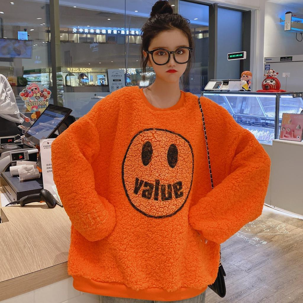 Áo Sweater Nhung Nữ Tay Dài Dáng Rộng Phong Cách Hàn Quốc