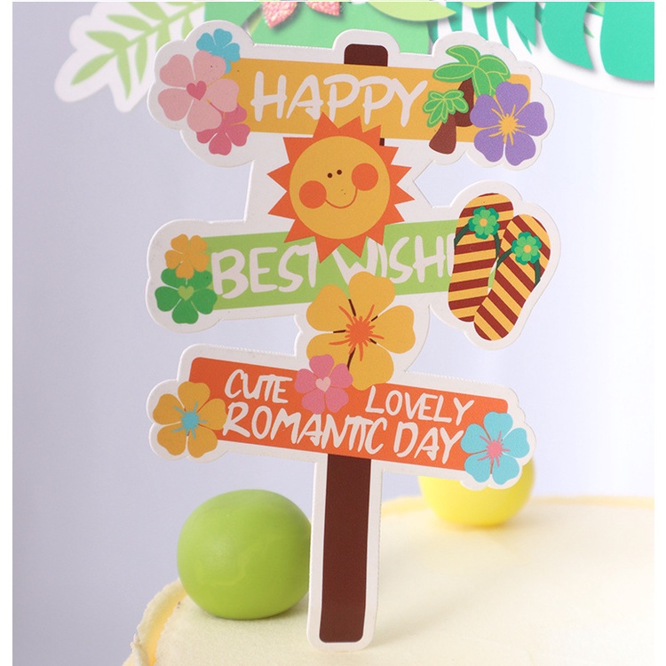 Bộ Phụ Kiện Trang Trí Bánh Kem Sinh Nhật Bé Gái Hawaii Dễ Thương