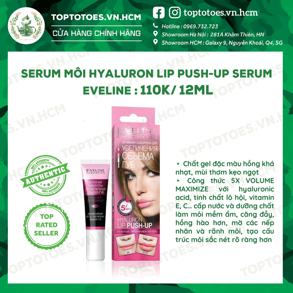 Serum dưỡng môi Eveline Hyaluron Lip Push-up làm môi căng hồng, mềm ẩm