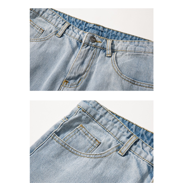 Quần short jean rộng unisex nam nữ màu xanh nhạt rách đùi ngố lửng lưng cao 02 chuyensiluxury hà nội hcm