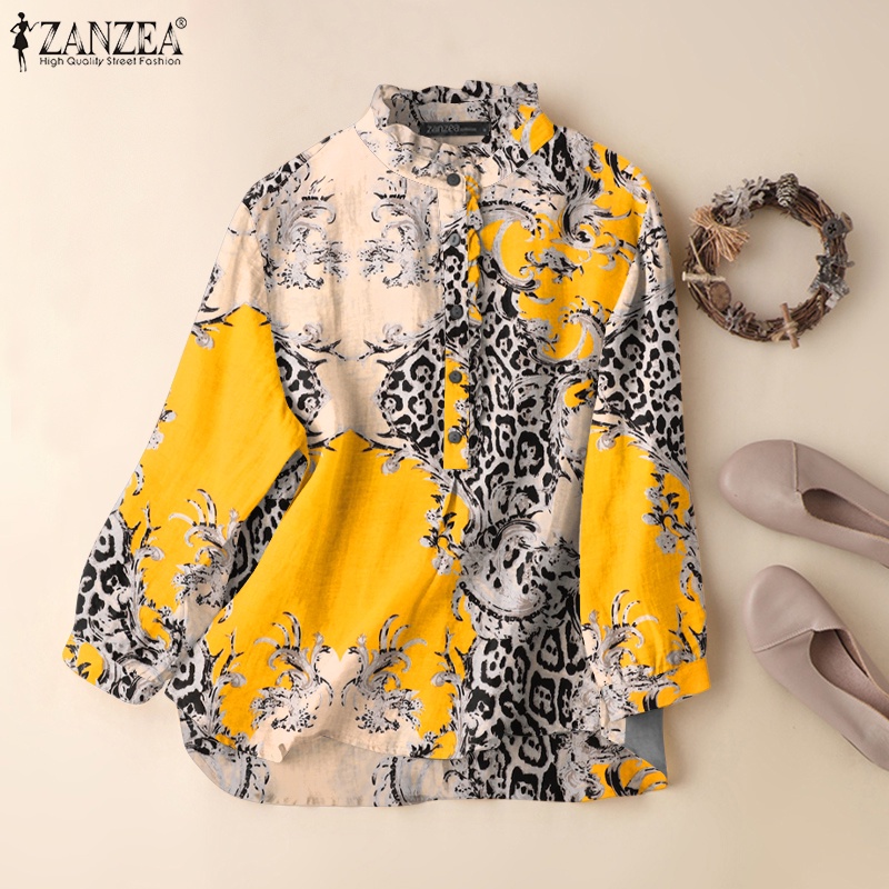 Zanzea Áo Kiểu Tay Dài Cổ Tròn Cài Nút Phong Cách Vintage Dành Cho Nữ