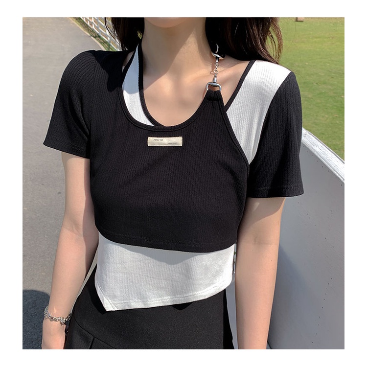 Áo kiểu COZOK tay ngắn cổ tròn dáng ôm thời trang dễ phối đồ