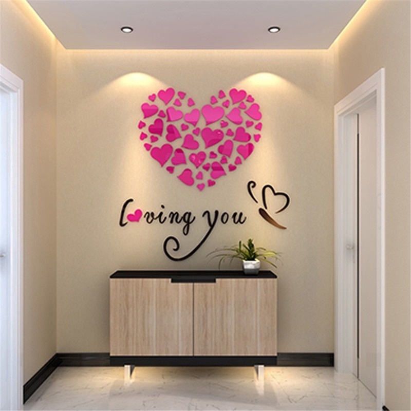 Miếng Dán Tường Trang Trí Hình Trái Tim 3D Bằng Acrylic DIY