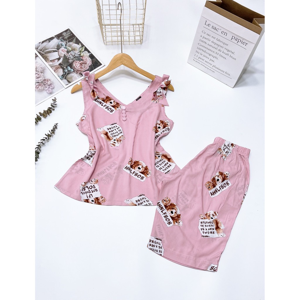 Đồ bộ lửng tole F21 cổ tim 4 nút -