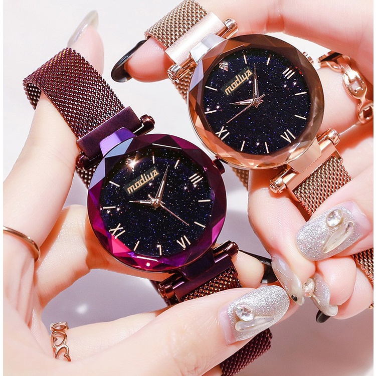 Đồng hồ nữ đính đá cao cấp MODIYA TD1, đồng hồ đeo tay nữ chính hãng dây nam châm lụa - TOP WATCH