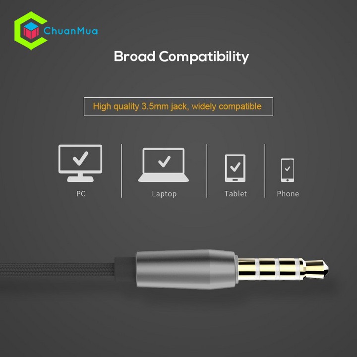 Tai nghe nhét tai thiết kế thể thao giắc cắm 3.5mm kèm micro - Tai Phone Có Dây Cho Điện Thoại, Máy Tính, Laptop, PC