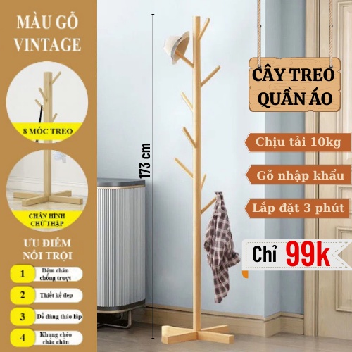 Cây Móc Quần Áo, Cây Treo Đồ Bằng Gỗ Chắc Chắn Decor Phòng Bin.Home