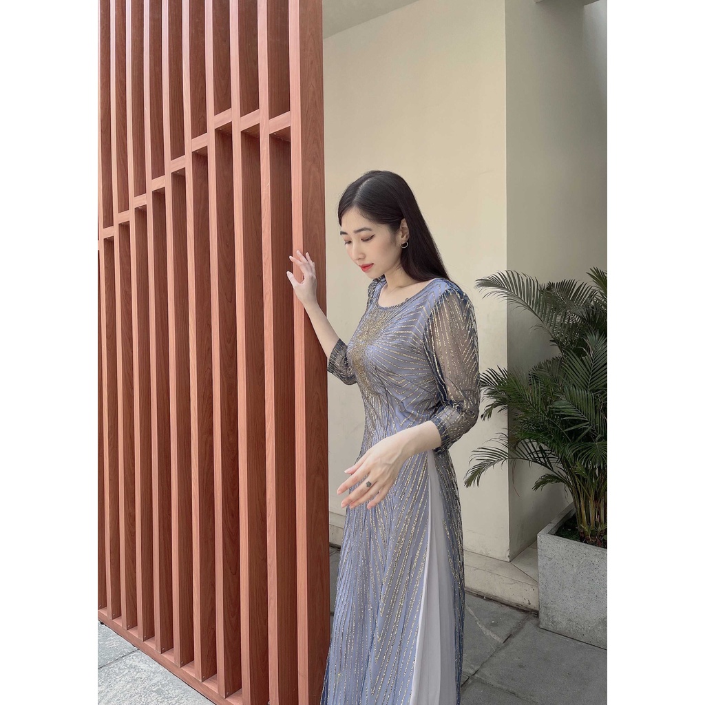 đầm dự tiệc dạ hội cho mẹ, thiết kế 2 lớp sang trọng, lấp lánh kim tuyến