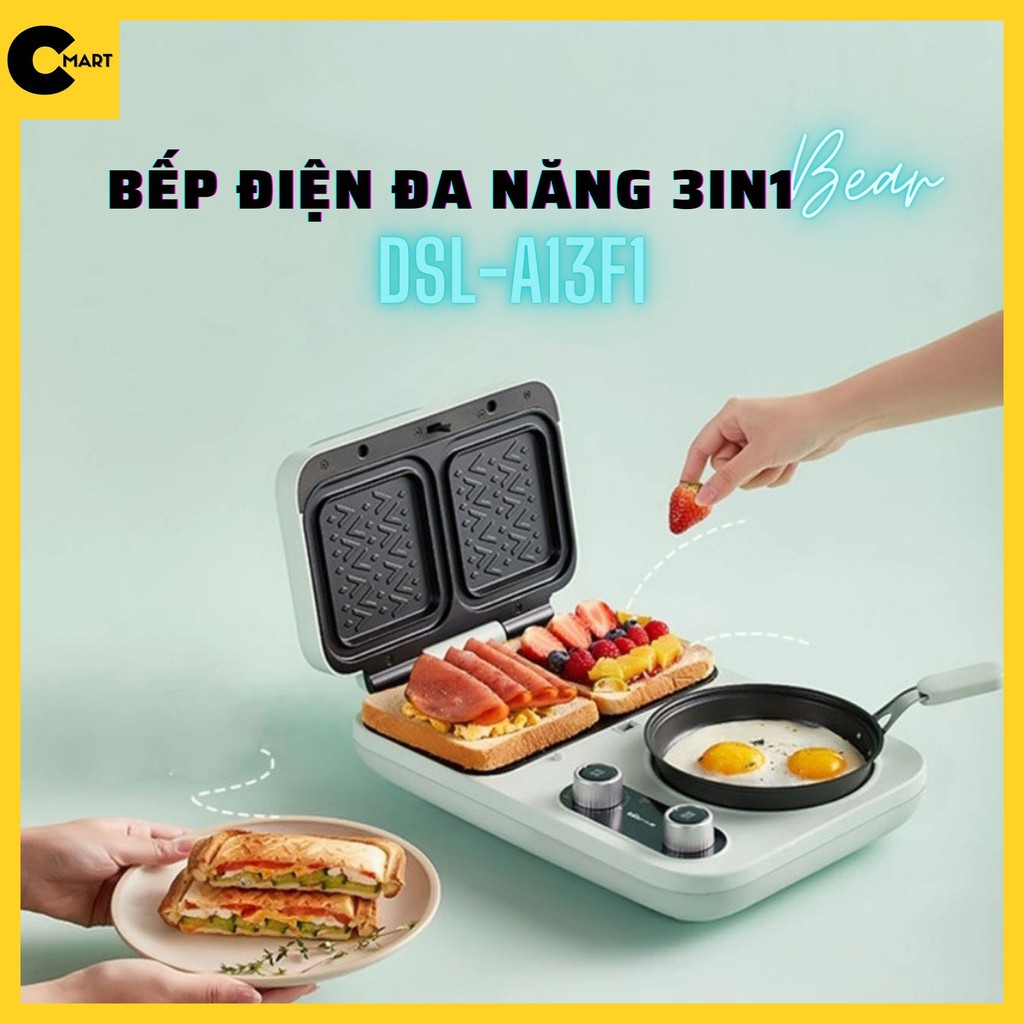 Bếp Điện Đa Năng 3in1 Nướng Bánh Mỳ, Chiên, Xào BEAR DSL-A13F1