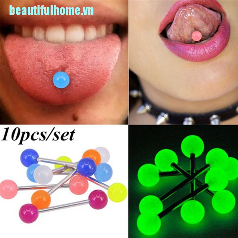 (Hàng Mới Về) Bộ 10 Khuyên Lưỡi Phát Sáng Trong Bóng Tối