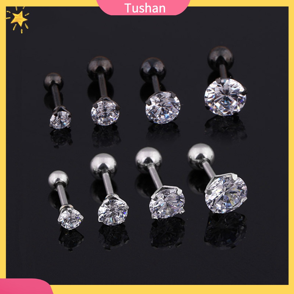 Bông tai đinh tán bằng thép titan đính zirconia cho unisex