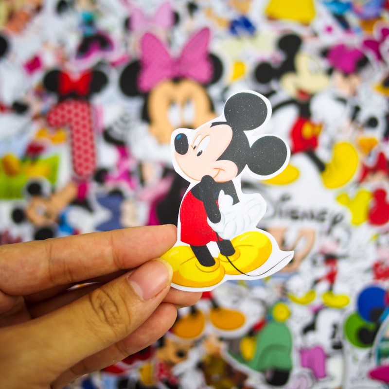 Set 100 sticker chống nước dán Nón bh,vali,xe-Chủ đề MICKEY AND MINNIE [Thương hiệu StickerFactory]