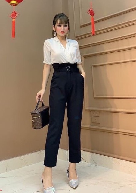 Quần baggy vải cạp cao kèm đai lưng | BigBuy360 - bigbuy360.vn