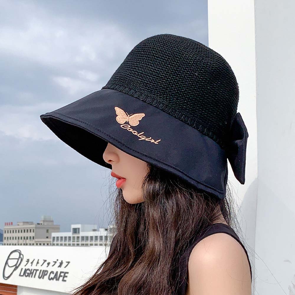 Mũ chống nắng vải cotton thông thoáng thiết kế có thể xếp lại chống tia uv họa tiết hình bươm bướm cho nữ