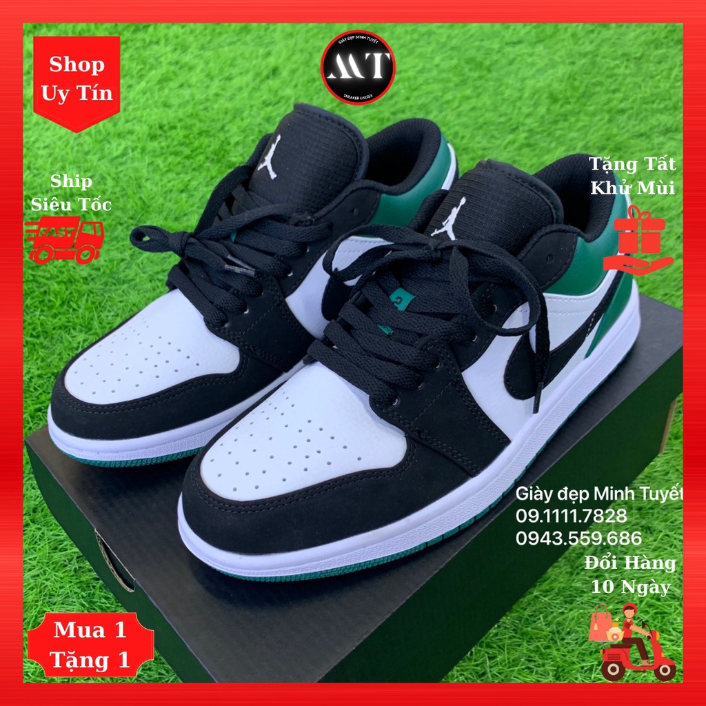 Giày Jordan1 Xanh lá Trắng thấp cổ sneaker nam nữ đẹp cao cấp, giày bóng rổ thể thao thời trang hot trend hiện nay