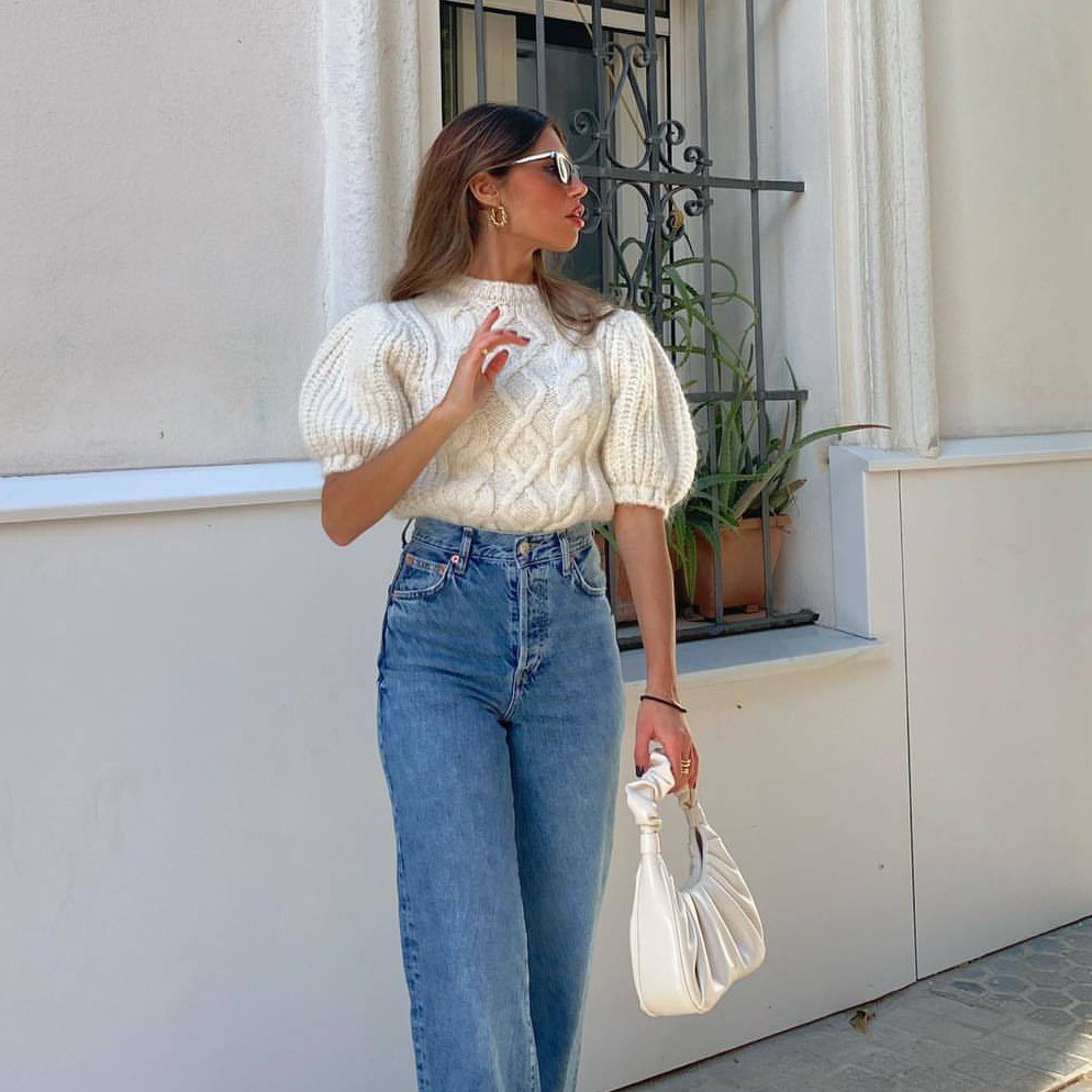 Áo Sweater cổ tròn dáng ôm lưng cao kiểu Âu Mỹ thời trang mùa thu 2021 cho nữ | BigBuy360 - bigbuy360.vn