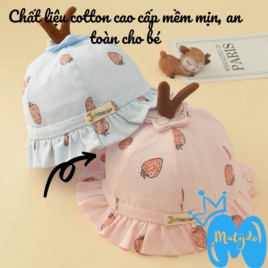 Mũ cho bé gái bé trai vành tròn hình dâu tây có dây rút đáng yêu nón cho bé vải cotton phụ kiện trẻ em