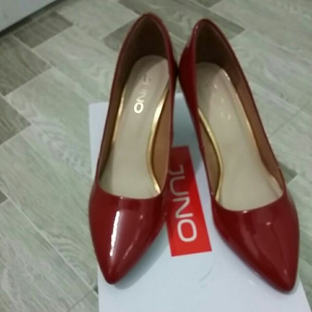 giầy cao gót JUNO da thật màu đỏ size 37