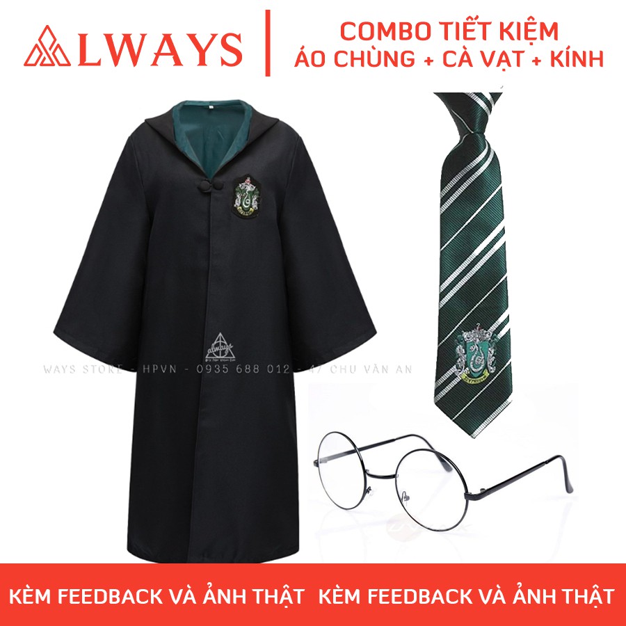 Áo choàng Harry Potter kèm cà vạt và kính Nam/nữ - Trang phục Phù thuỷ hoá trang Harry Potter - Chuẩn hàng ALWAYS Store