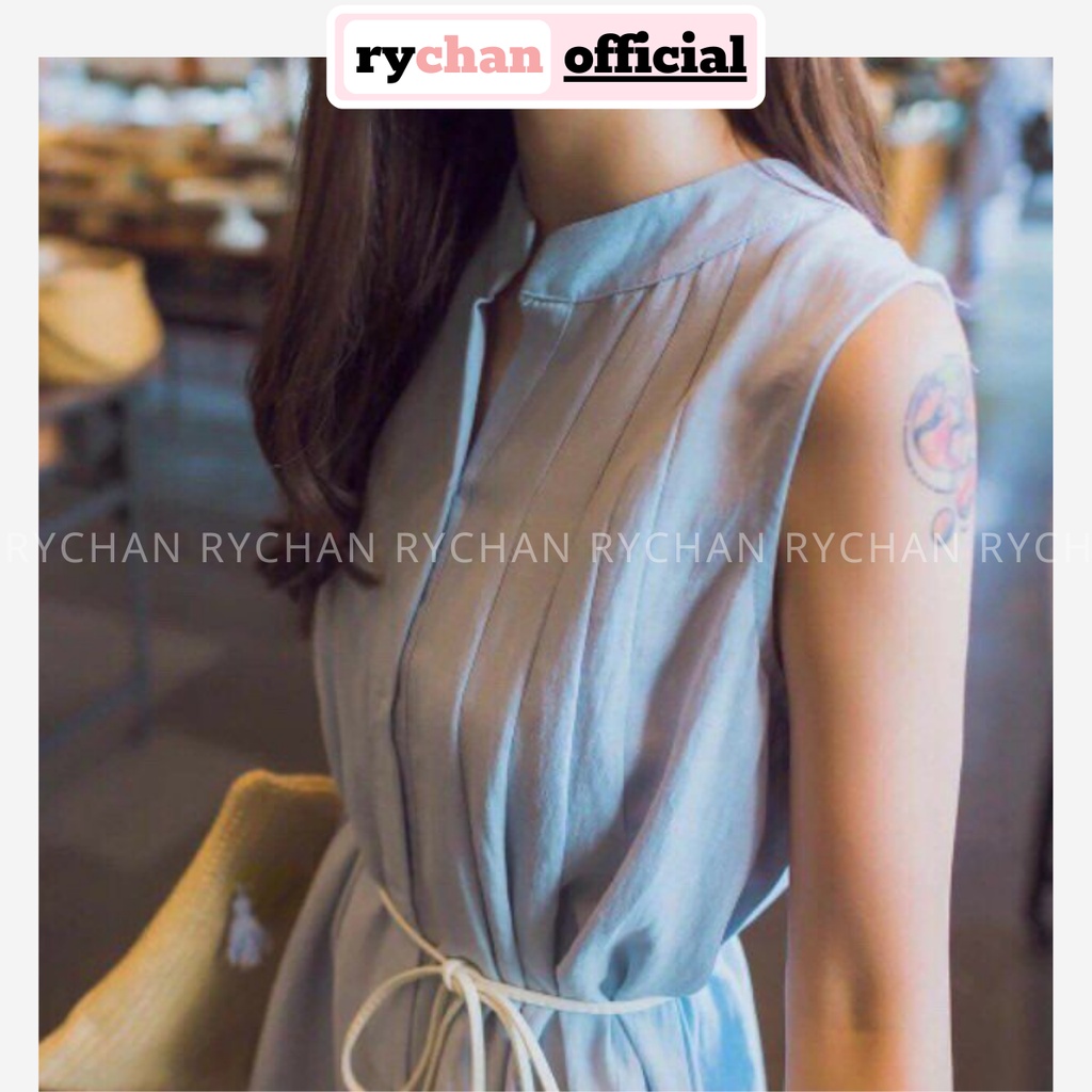 DS655 - Đầm Suông Cổ Trụ Sát Nách Kèm Dây Cột Eo