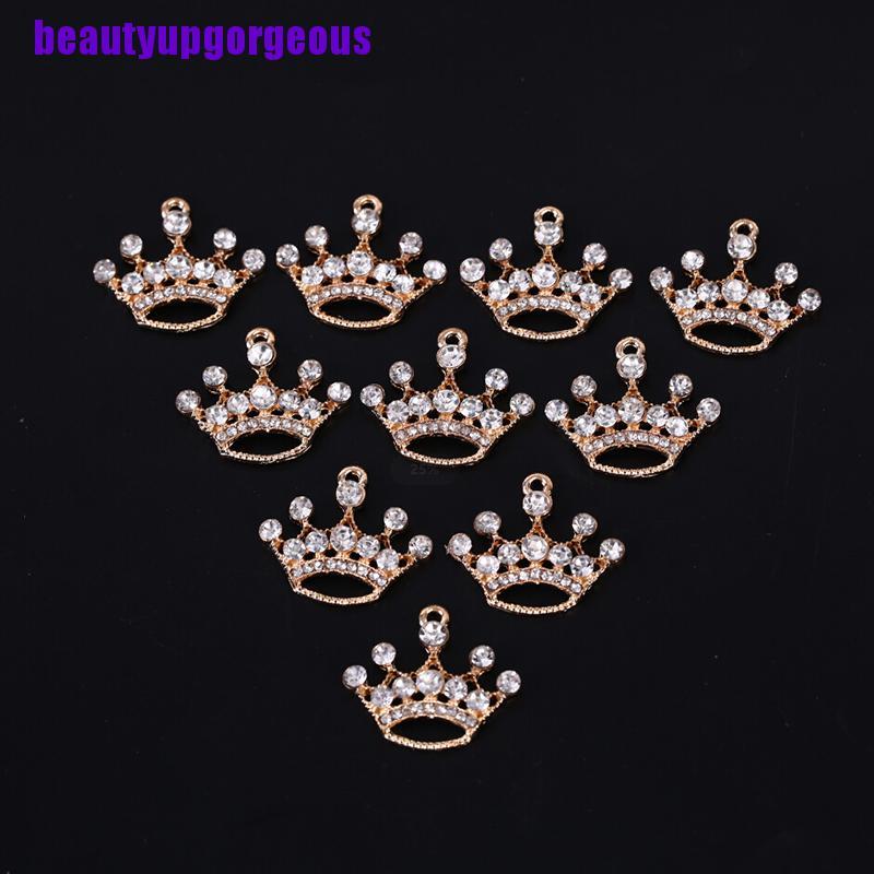 CHARMS Set 10 Mặt Dây Chuyền Hình Vương Miện Bằng Hợp Kim Đính Đá Pha Lê Diy