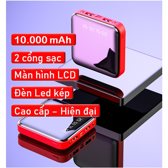 Sạc dự phòng 10.000mAh 2 cổng sạc USB màn hình LCD đèn Led kép chất lượng cao.