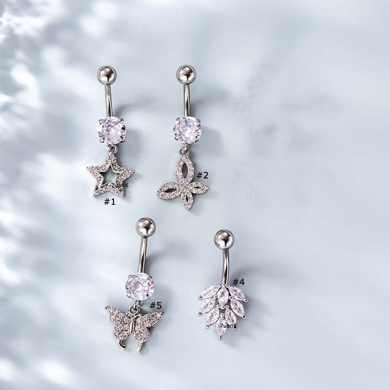 1 Piece 14Gauge Navel Button Ring Belly Piercing Stainless Steel with Zircon Butterfly Heart Star Dangle Shape